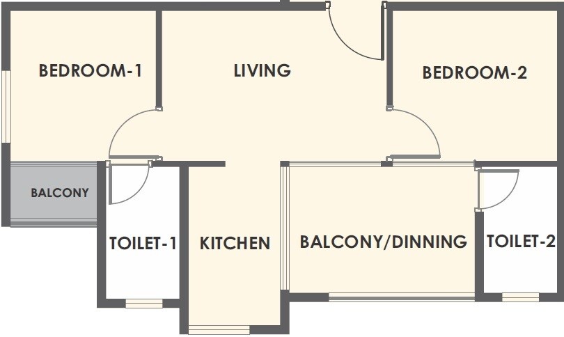 Floor plan of 2 BHK 539 Sq. Ft. Apartment in Xrbia Neral Apartments, Navi Mumbai