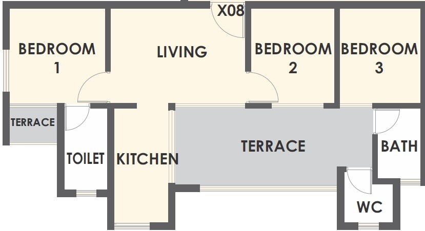 Floor plan of 3 BHK 561 Sq. Ft. Apartment in Xrbia Neral Apartments, Navi Mumbai