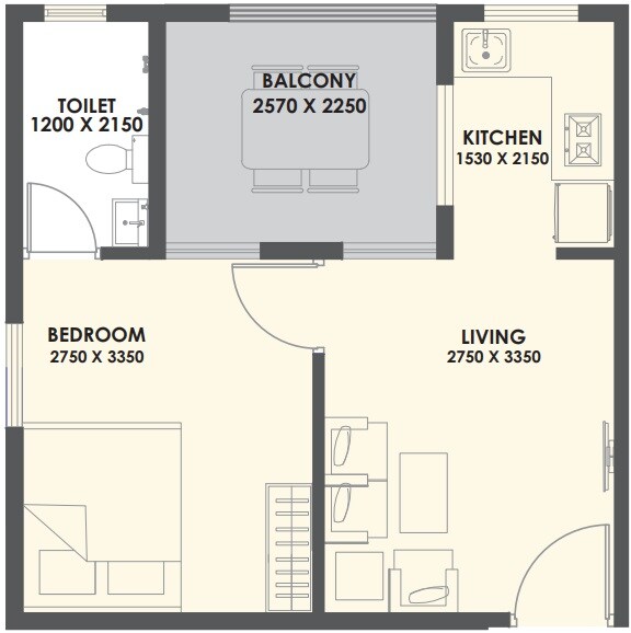 Floor plan of 1 BHK 206 Sq. Ft. Apartment in Xrbia Smart City, Navi Mumbai