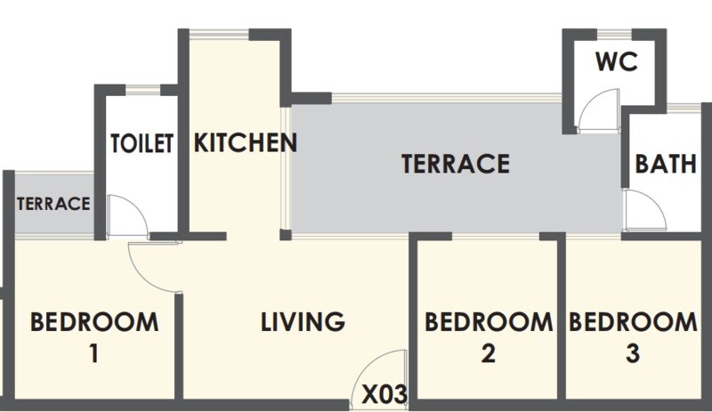 Floor plan of 3 BHK 494 Sq. Ft. Apartment in Xrbia Smart City, Navi Mumbai