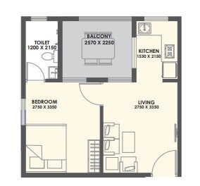 Floor plan of 1 BHK 294 Sq. Ft. Apartment in Xrbia Warai Apartments, Navi Mumbai