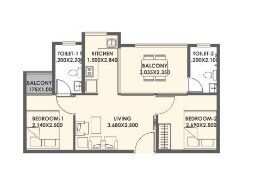 Floor plan of 2 BHK 446 Sq. Ft. Apartment in Xrbia Warai Apartments, Navi Mumbai