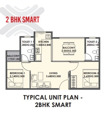 Floor plan of 2 BHK 373 Sq. Ft. Apartment in Xrbia Warai Apartments, Navi Mumbai