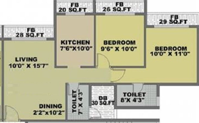 Floor plan of 2 BHK 369 Sq. Ft. Apartment in Yash Heights Ulwe, Navi Mumbai