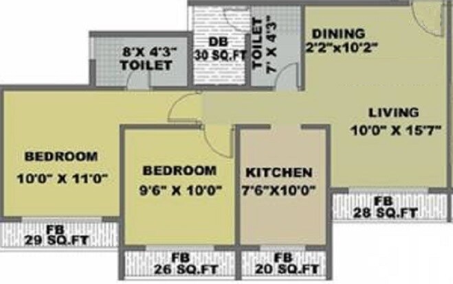 Floor plan of 2 BHK 551 Sq. Ft. Apartment in Yash Heights Ulwe, Navi Mumbai