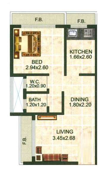 1 BHK 600 Sq. Ft. Apartment in Yash Homes