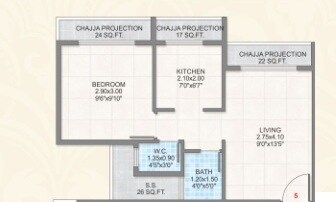 Floor plan of 1 BHK 250 Sq. Ft. Apartment in Yash Sai Krupa, Navi Mumbai
