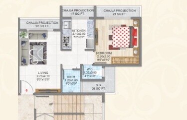 Floor plan of 1 BHK 352 Sq. Ft. Apartment in Yash Sai Krupa, Navi Mumbai