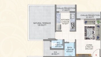 Floor plan of 180 Sq. Ft. Studio in Yash Sai Krupa, Navi Mumbai