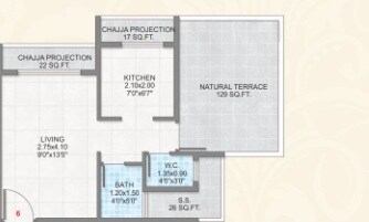 Floor plan of 207 Sq. Ft. Studio in Yash Sai Krupa, Navi Mumbai