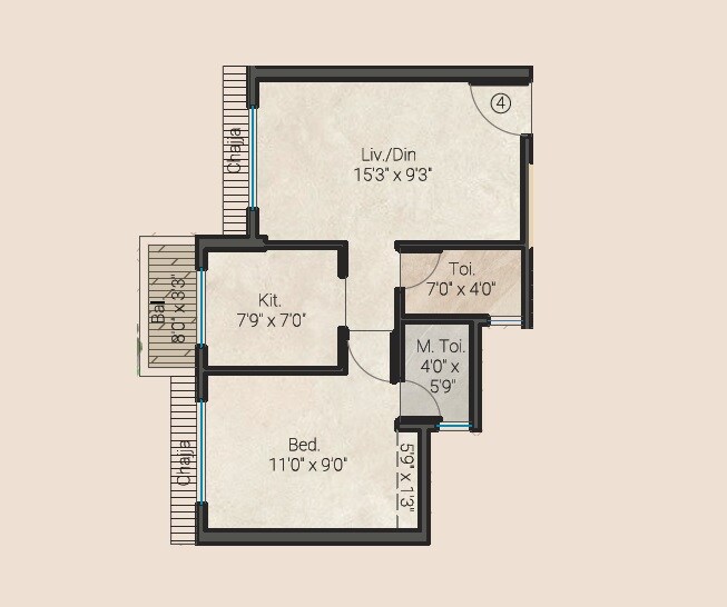 Floor plan of 1 BHK 440 Sq. Ft. Apartment in Yashodeep Siddhivinayak Darshan, Navi Mumbai