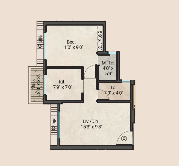 Floor plan of 1 BHK 392 Sq. Ft. Apartment in Yashodeep Siddhivinayak Darshan, Navi Mumbai