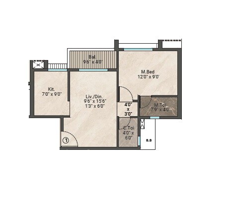 Floor plan of 1 BHK 413 Sq. Ft. Apartment in Yashodeep Siddhivinayak Sankalp, Navi Mumbai
