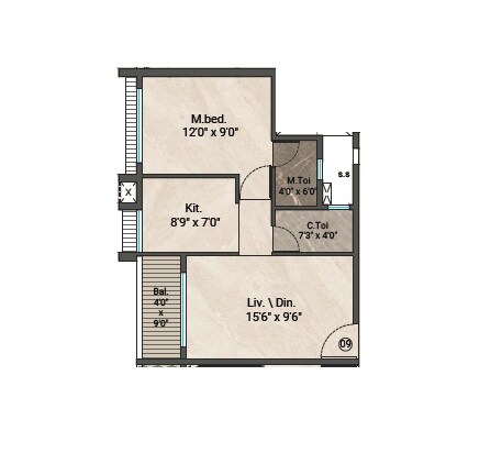 Floor plan of 1 BHK 419 Sq. Ft. Apartment in Yashodeep Siddhivinayak Sankalp, Navi Mumbai
