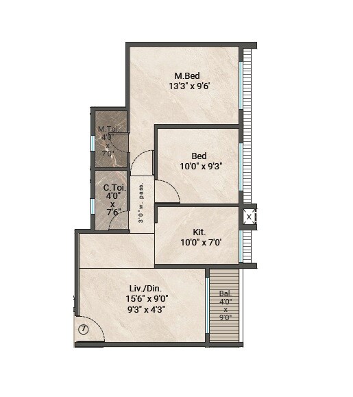 Floor plan of 2 BHK 595 Sq. Ft. Apartment in Yashodeep Siddhivinayak Sankalp, Navi Mumbai