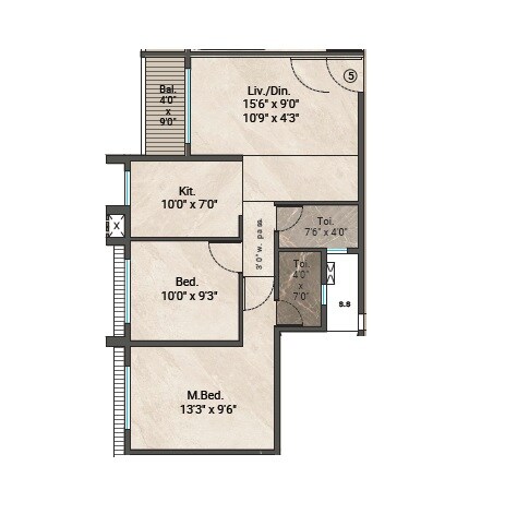 Floor plan of 2 BHK 600 Sq. Ft. Apartment in Yashodeep Siddhivinayak Sankalp, Navi Mumbai