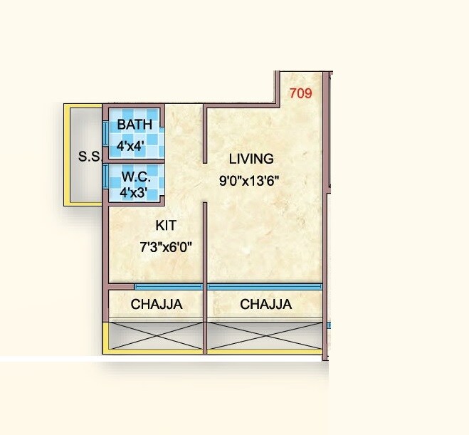 Floor plan of 230 Sq. Ft. Studio in Yashrang Bhaveshwar Icon, Navi Mumbai