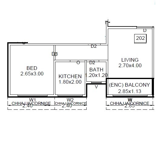 Floor plan of 1 BHK 269 Sq. Ft. Apartment in Yashrang Bhaveshwar Palace, Navi Mumbai