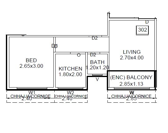 Floor plan of 1 BHK 285 Sq. Ft. Apartment in Yashrang Bhaveshwar Palace, Navi Mumbai