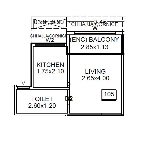 Floor plan of 154 Sq. Ft. Studio in Yashrang Bhaveshwar Palace, Navi Mumbai
