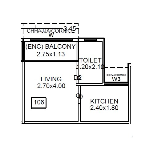 Floor plan of 194 Sq. Ft. Studio in Yashrang Bhaveshwar Palace, Navi Mumbai
