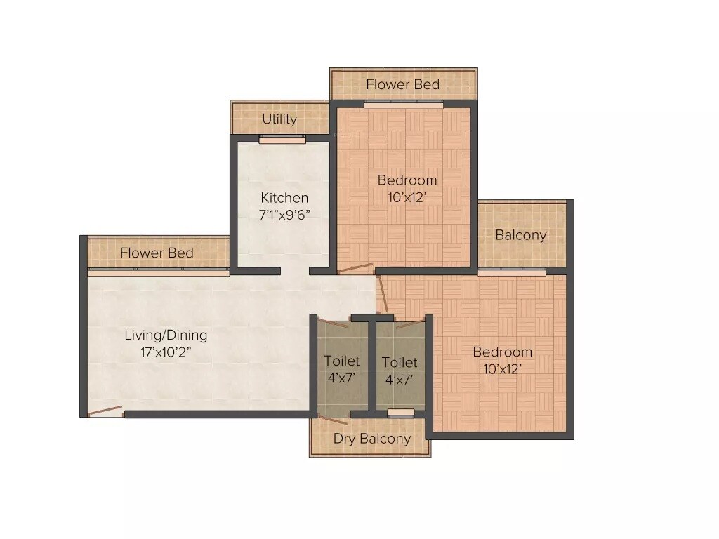 Floor plan of 2 BHK 1091 Sq. Ft. Apartment in Yushan Maple Carniva, Navi Mumbai