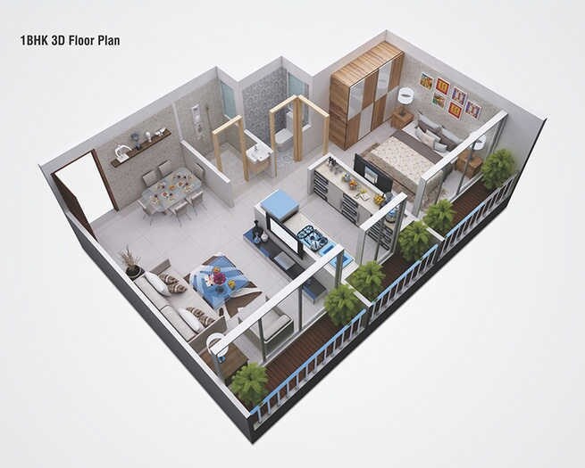Floor plan of 1 BHK 664 Sq. Ft. Apartment in Yushan Maple Casa Loma, Navi Mumbai