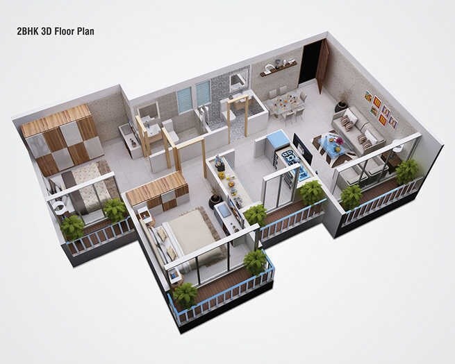 Floor plan of 2 BHK 945 Sq. Ft. Apartment in Yushan Maple Casa Loma, Navi Mumbai