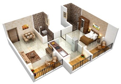 Floor plan of 1 BHK 322 Sq. Ft. Apartment in Zam Zam Maryam Complex, Navi Mumbai