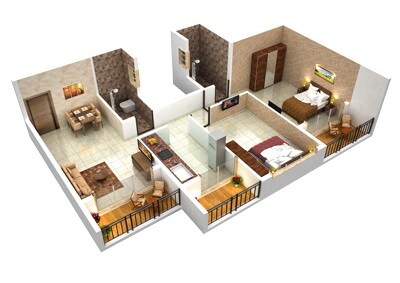 Floor plan of 2 BHK 428 Sq. Ft. Apartment in Zam Zam Maryam Complex, Navi Mumbai