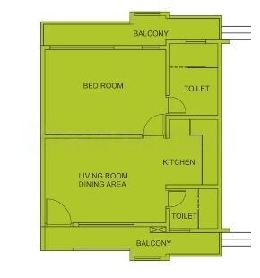 Floor plan of 1 BHK 448 Sq. Ft. Apartment in Zen County, Navi Mumbai