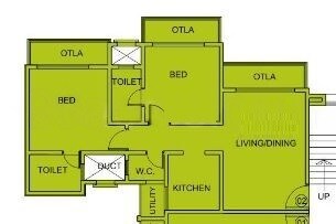 Floor plan of 2 BHK 580 Sq. Ft. Apartment in Zen County, Navi Mumbai