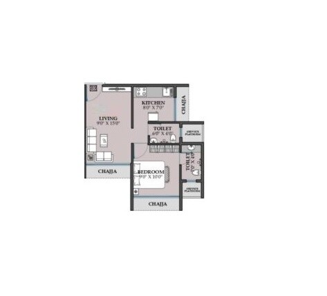 Floor plan of 1 BHK 430 Sq. Ft. Apartment in Zenisha Aura, Navi Mumbai