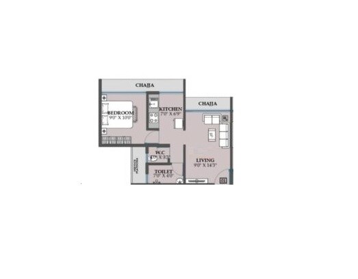 Floor plan of 1 BHK 398 Sq. Ft. Apartment in Zenisha Aura, Navi Mumbai