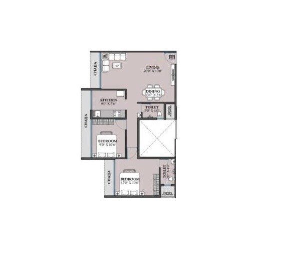 Floor plan of 2 BHK 555 Sq. Ft. Apartment in Zenisha Aura, Navi Mumbai
