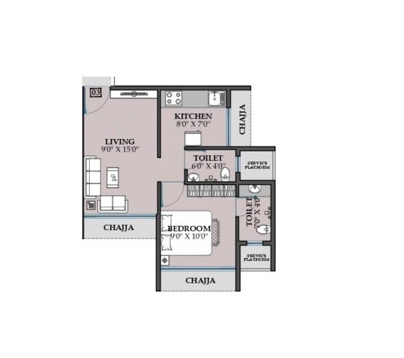 Floor plan of 1 BHK 362 Sq. Ft. Apartment in Zenisha Luxuria, Navi Mumbai