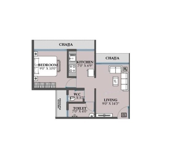 Floor plan of 1 BHK 420 Sq. Ft. Apartment in Zenisha Luxuria, Navi Mumbai