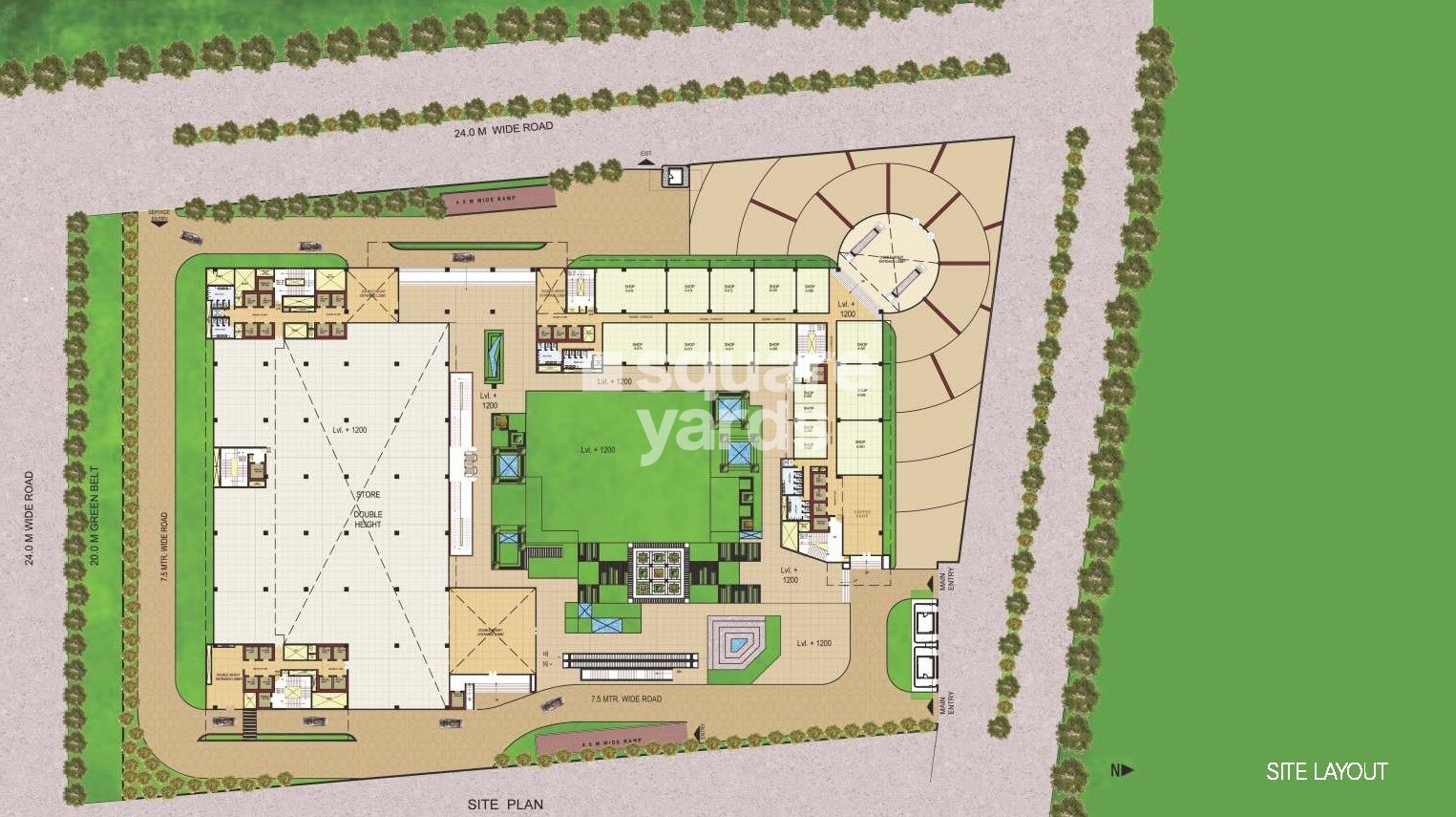 Anthurium_an aerial view of a building with a cartoon character on it