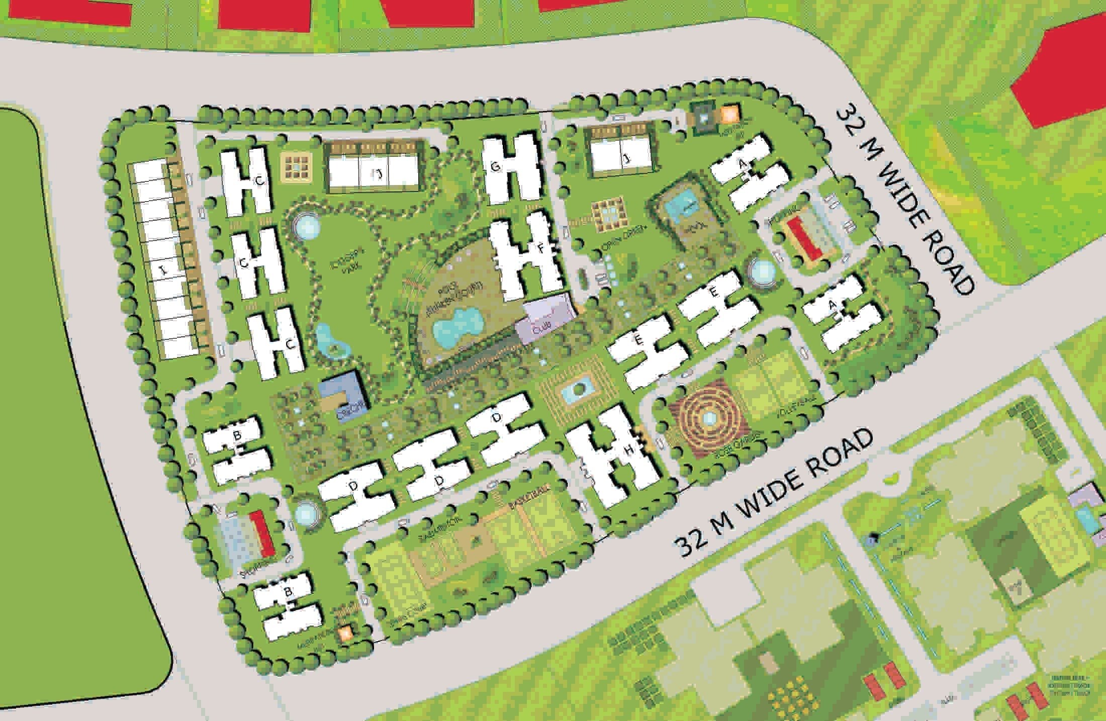Jaypee-Kasa-Isles_an aerial view of a grassy area with a green field