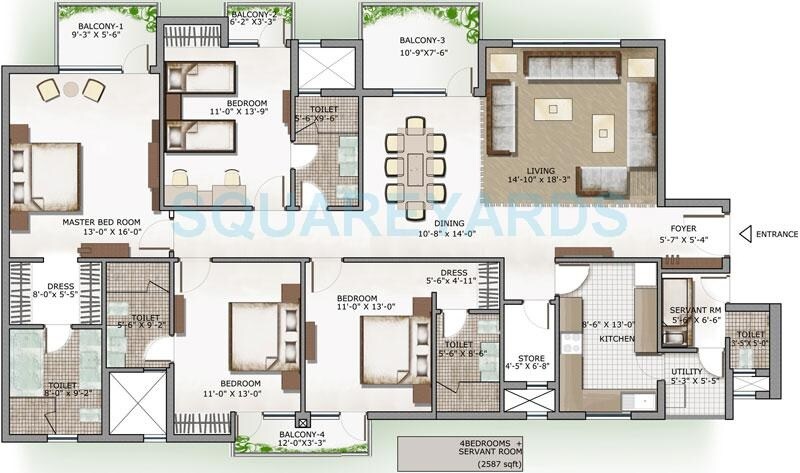 Floor plan of 4 BHK 2587 Sq. Ft. Apartment in 3C Lotus Panache, Noida