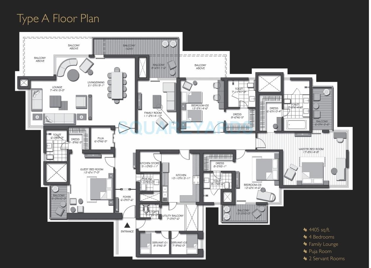 Floor plan of 4 BHK 4405 Sq. Ft. Apartment in 3C Lotus Peak, Noida