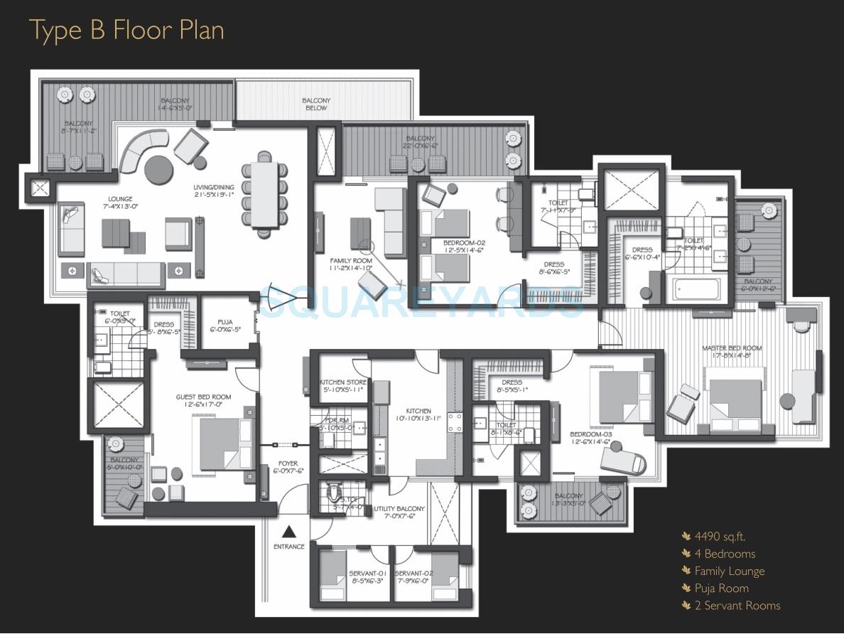 Floor plan of 4 BHK 4490 Sq. Ft. Apartment in 3C Lotus Peak, Noida