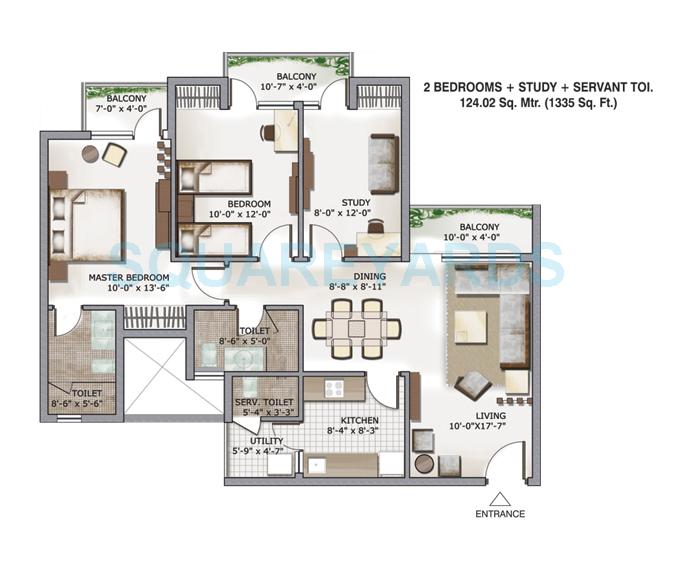 Floor plan of 2 BHK 1335 Sq. Ft. Apartment in 3C Lotus Zing, Noida