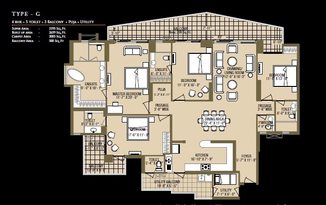 Floor plan of 4 BHK 3195 Sq. Ft. Apartment in ABA Cleo County, Noida