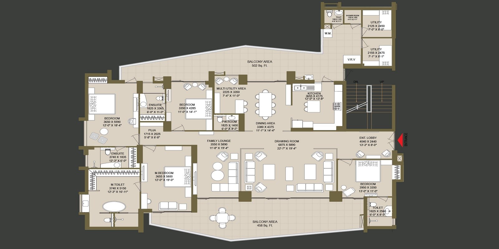 Floor plan of 4 BHK 2645 Sq. Ft. Apartment in ABA Cleo Gold, Noida