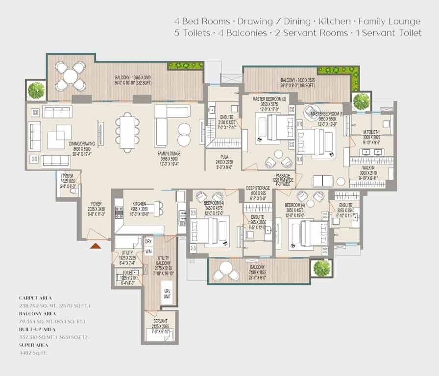 Floor plan of 4 BHK 4482 Sq. Ft. Apartment in ABA County 107, Noida