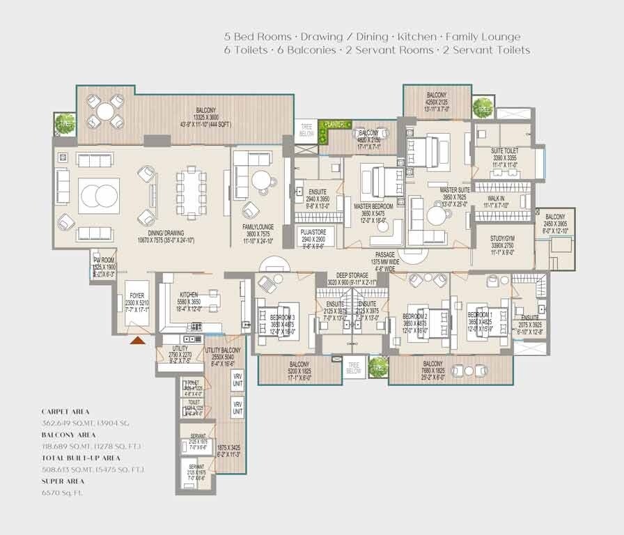 Floor plan of 5 BHK 6570 Sq. Ft. Apartment in ABA County 107, Noida