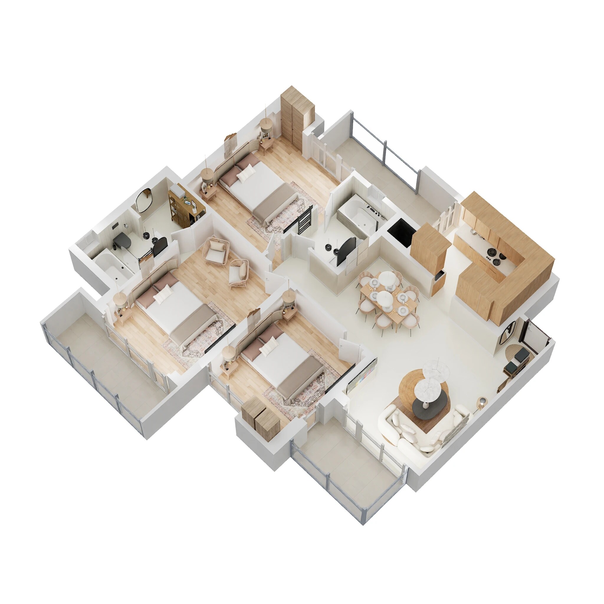 Floor plan of 3 BHK Apartment - 1010 sq. ft. in ABA Ivy County, Noida