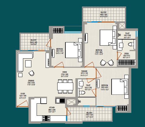 3 BHK 1656 Sq. Ft. Apartment in ABA Ivy County