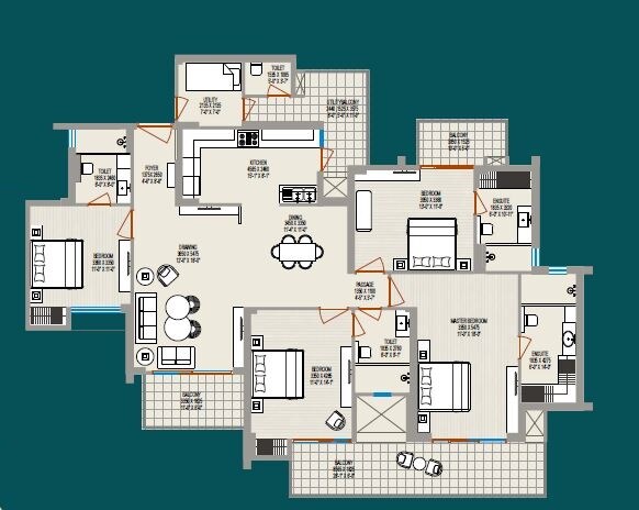 Floor plan of 4 BHK Apartment - 1534 sq. ft. in ABA Ivy County, Noida